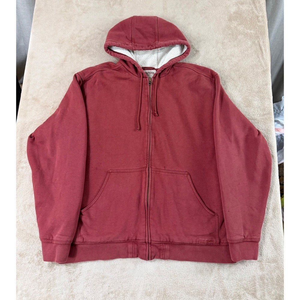 LL Bean Katahdin Hoodie Mens size L Red Iron Works Sherpa Lined Full Zip EUC